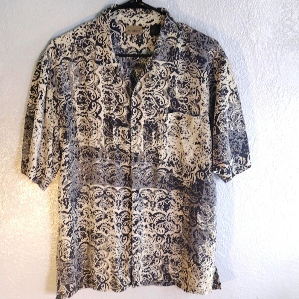 100% Silk (Washable) Button up Abstract A[x]IST Top M